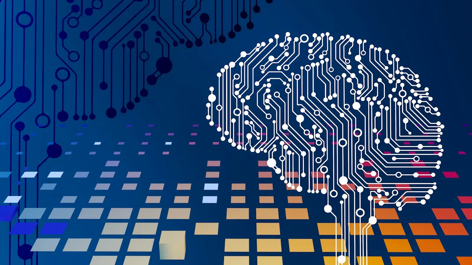 Leiterplatte mit stilisiertem Gehirn – Künstliche Intelligenz